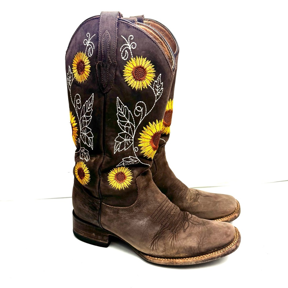 Robert Jr. Brown & Yellow Sunflower Cowgirl Cowboy Boots Size 10